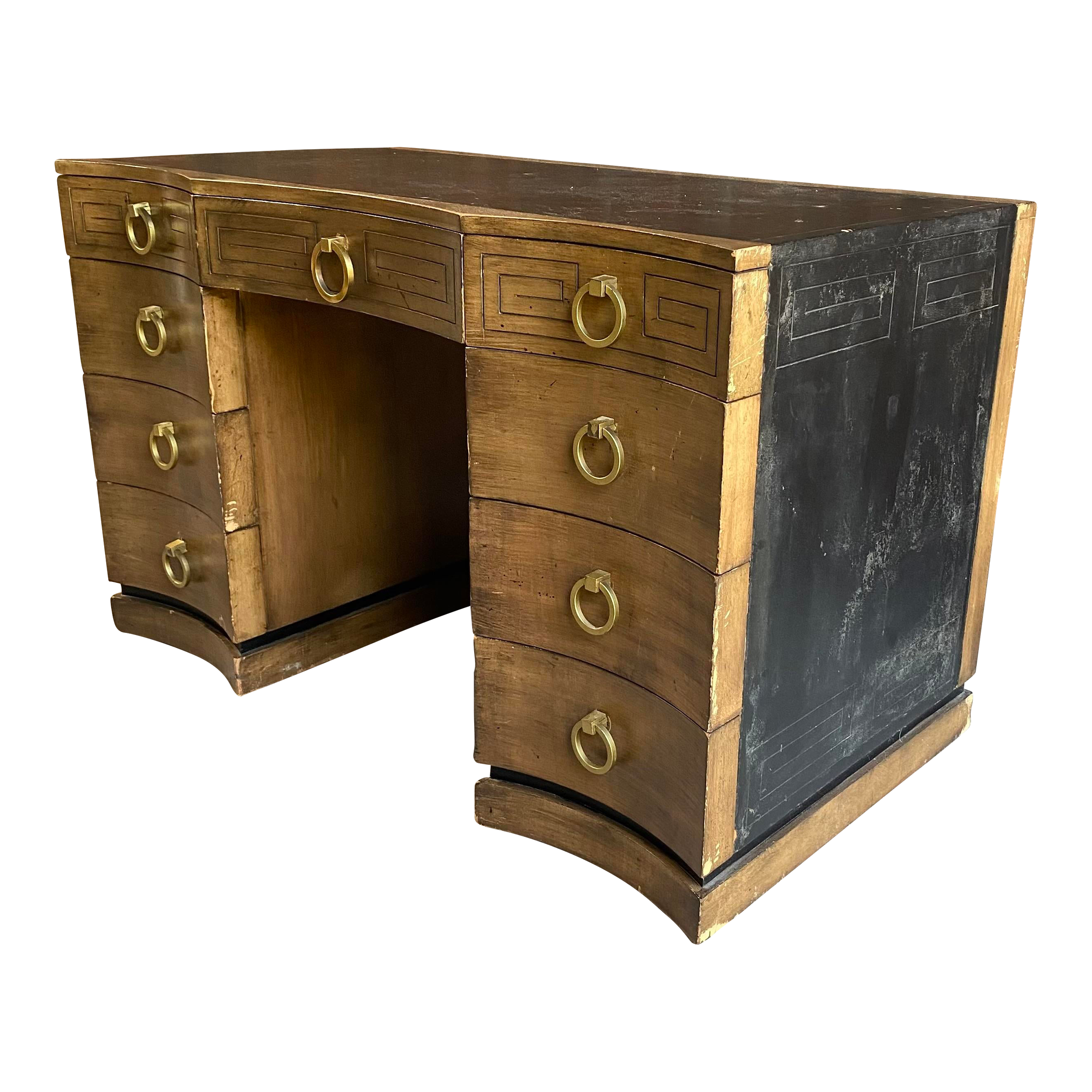 Greek Key Leather Top Desk Appears to Be by Parzinger