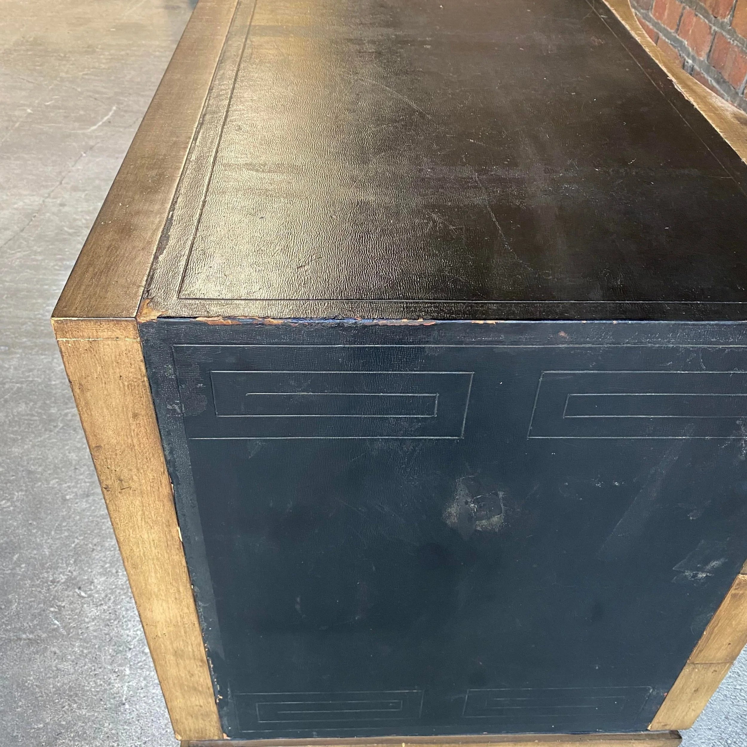 Greek Key Leather Top Desk Appears to Be by Parzinger