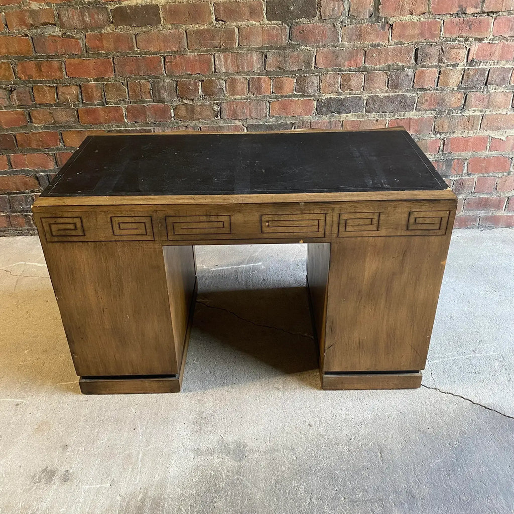 Mid 20th Century Greek Key Leather Top Desk Appears to Be by Parzinger