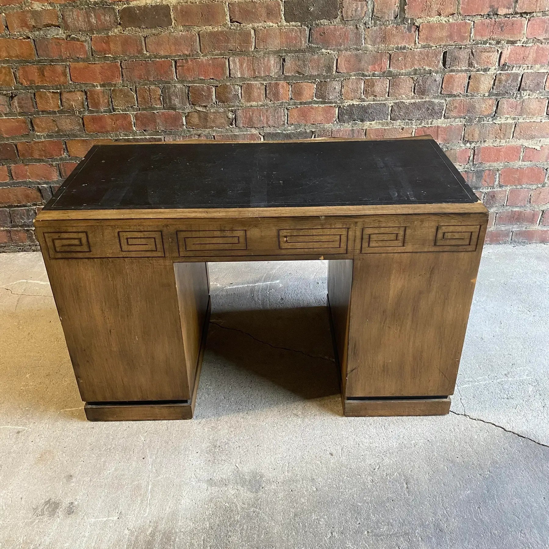 Mid 20th Century Greek Key Leather Top Desk Appears to Be by Parzinger