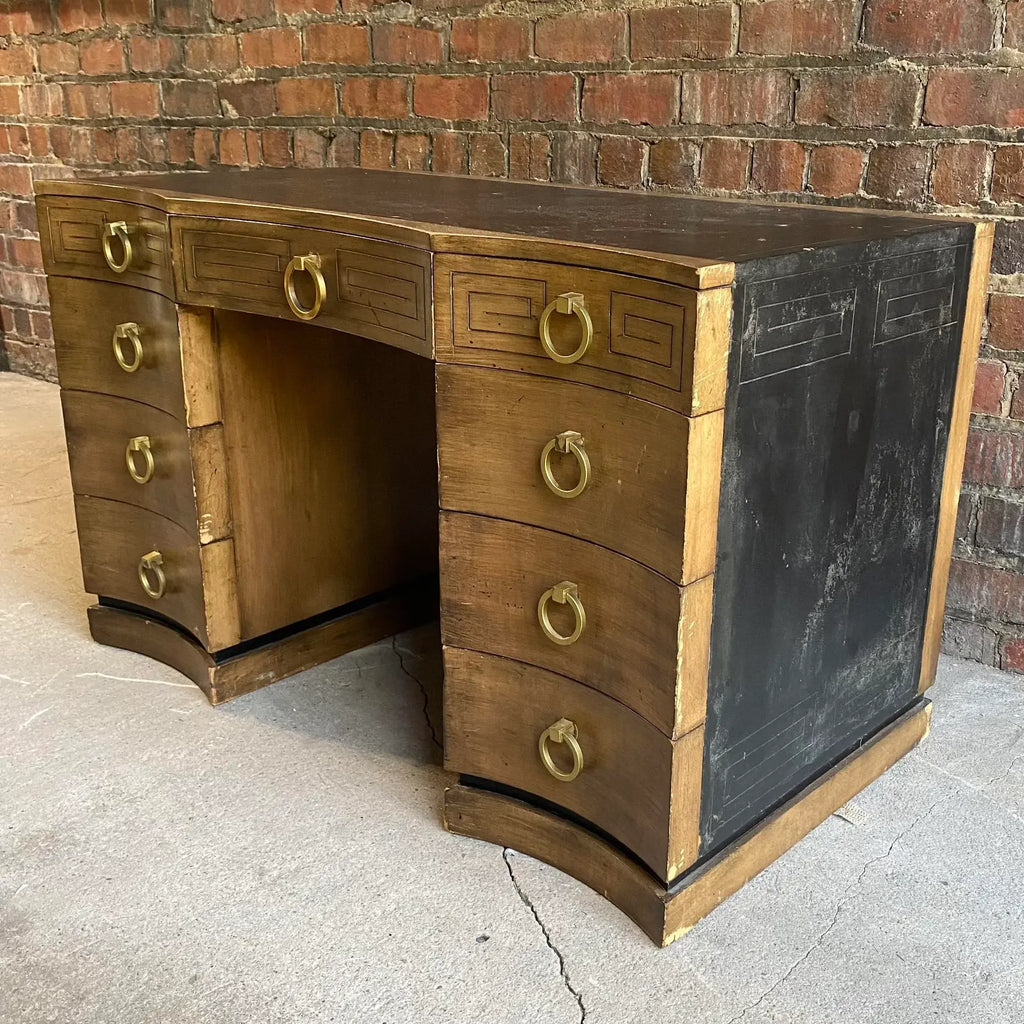 Mid 20th Century Greek Key Leather Top Desk Appears to Be by Parzinger