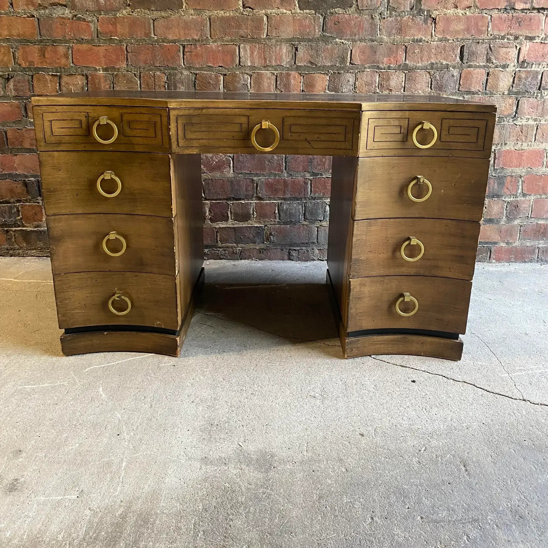 Mid 20th Century Greek Key Leather Top Desk Appears to Be by Parzinger