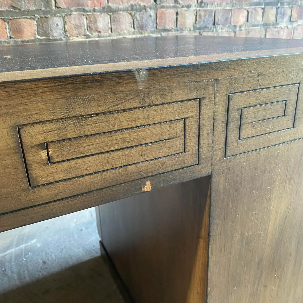 Mid 20th Century Greek Key Leather Top Desk Appears to Be by Parzinger