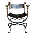 Mid-20th Century Iron and Tooled Leather Savonarola Chair