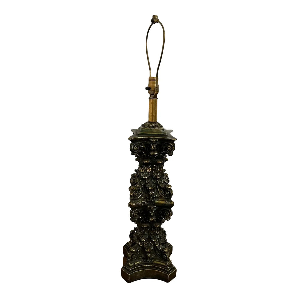 Mid-20th Century Large Ornate Gold and Bronze Lamp Plaster Column