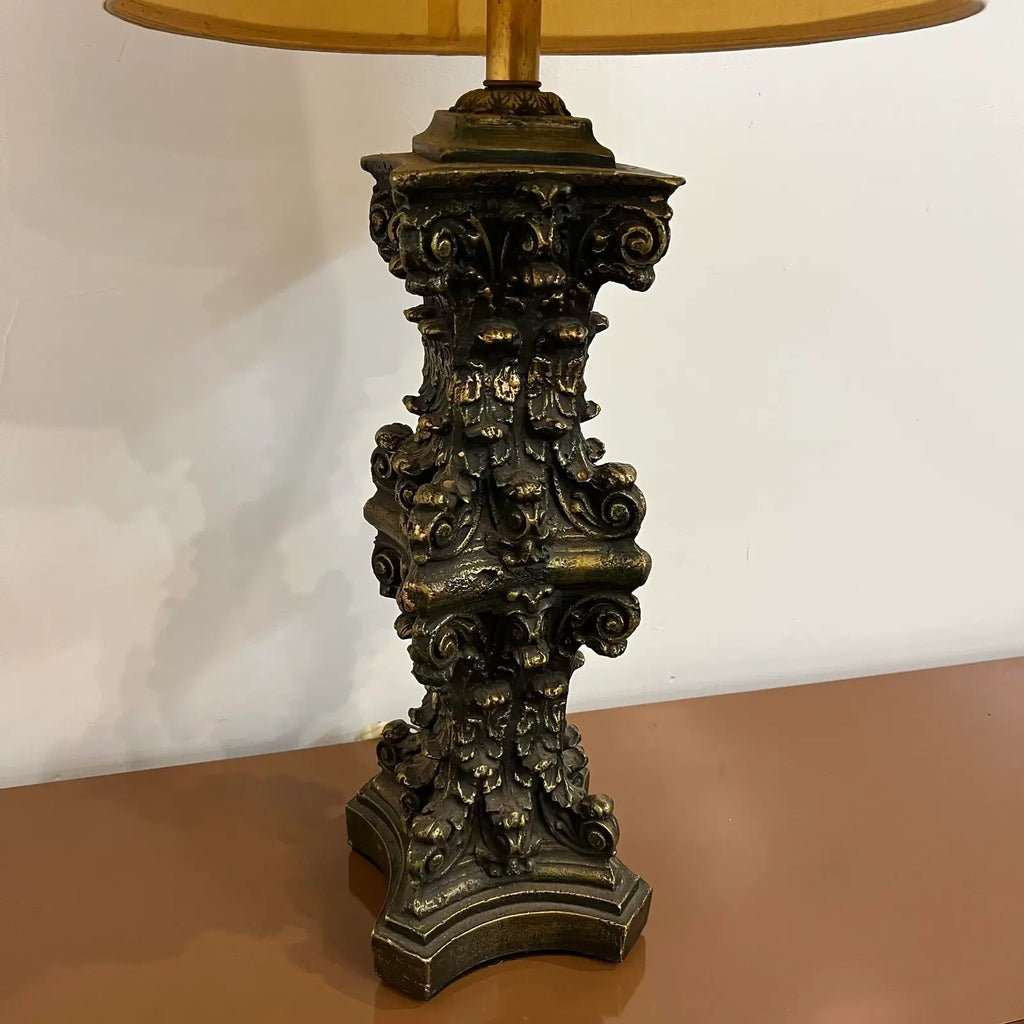 Mid-20th Century Large Ornate Gold and Bronze Lamp Plaster Column