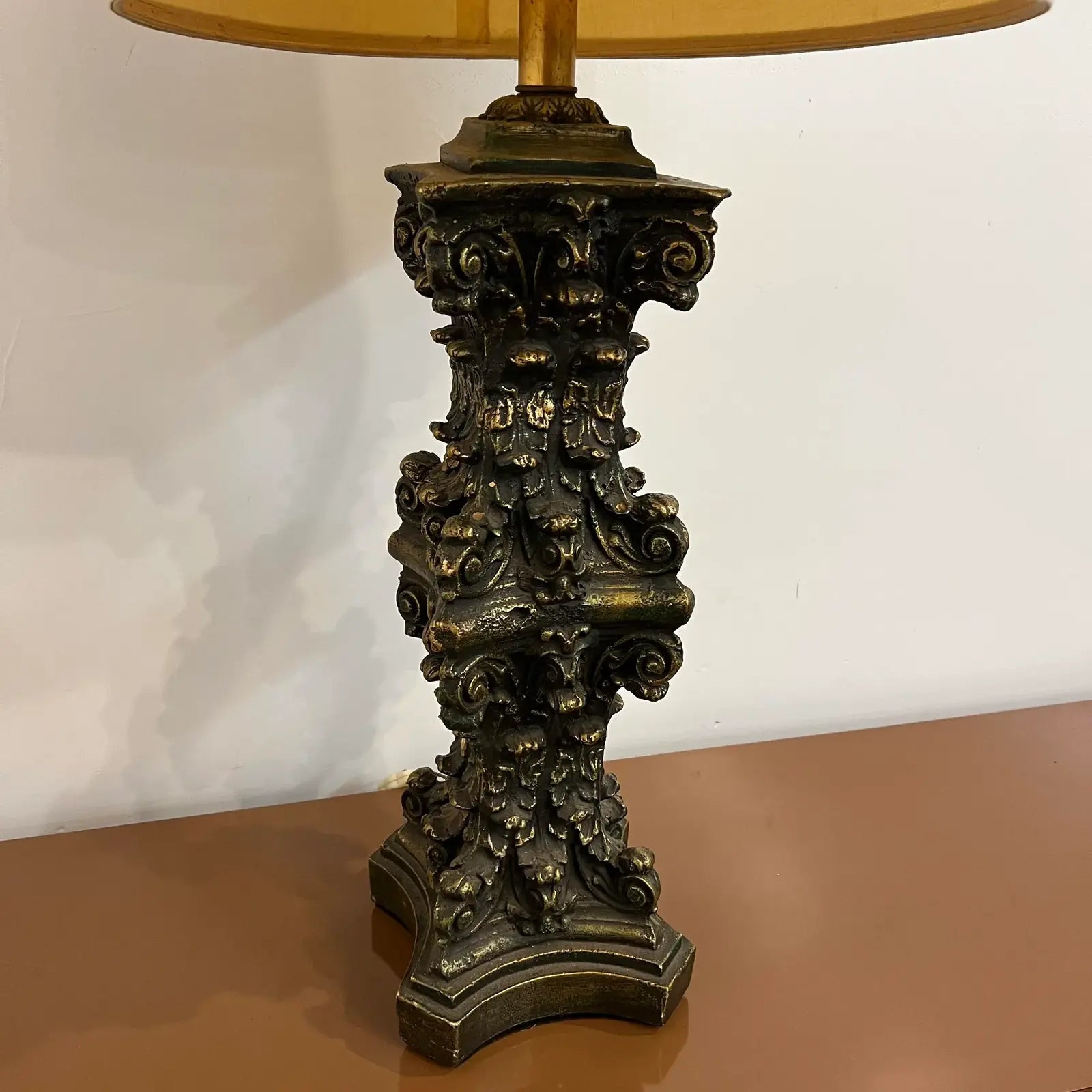 Mid-20th Century Large Ornate Gold and Bronze Lamp Plaster Column