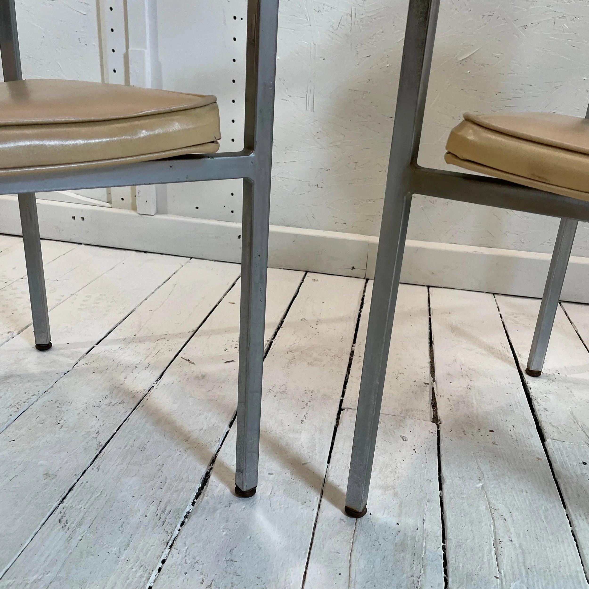 Metal Frame Chairs With Wood Arms - a Pair