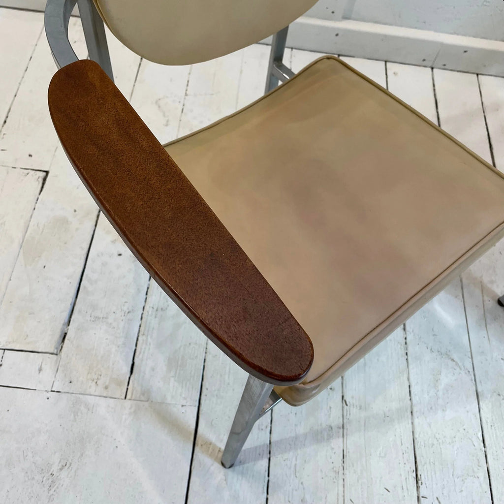 Metal Frame Chairs With Wood Arms - a Pair