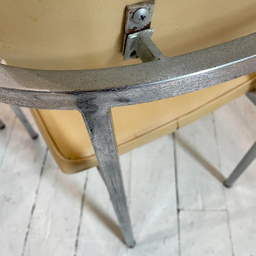 Mid 20th Century Metal Frame Chairs With Wood Arms - a Pair