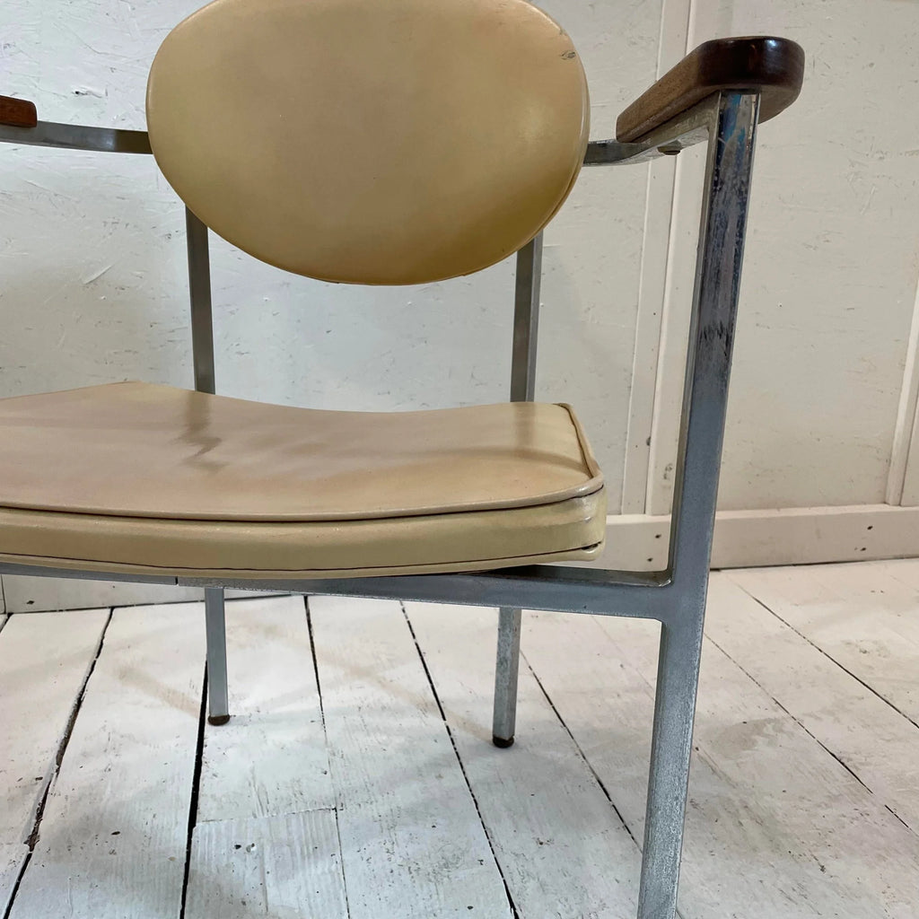 Metal Frame Chairs With Wood Arms - a Pair