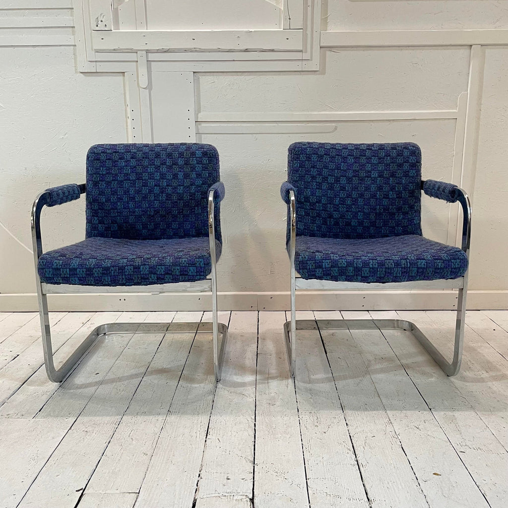 Pair of Milo Baughman Chrome and Blue Chairs