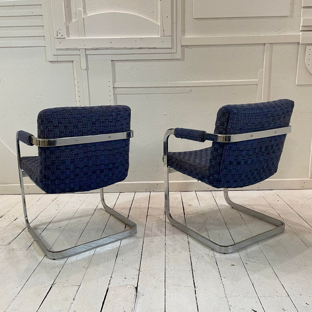Pair of Milo Baughman Chrome and Blue Chairs