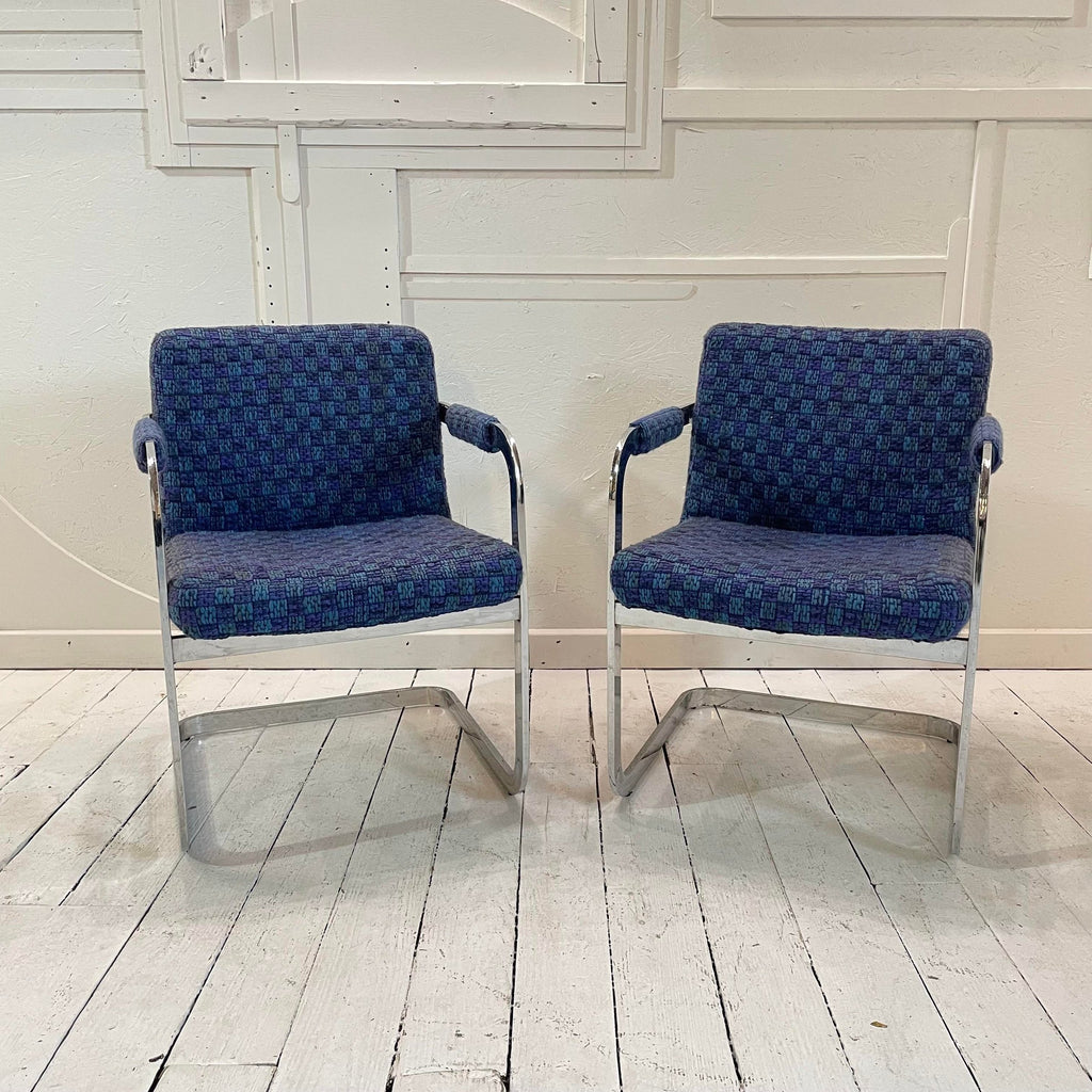 Pair of Milo Baughman Chrome and Blue Chairs