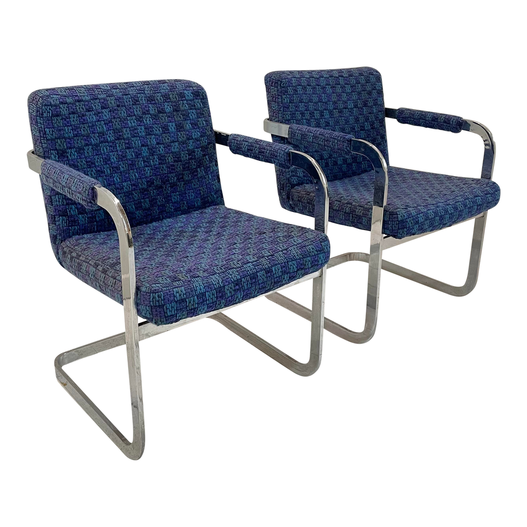 Pair of Milo Baughman Chrome and Blue Chairs