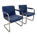 Pair of Milo Baughman Chrome and Blue Chairs