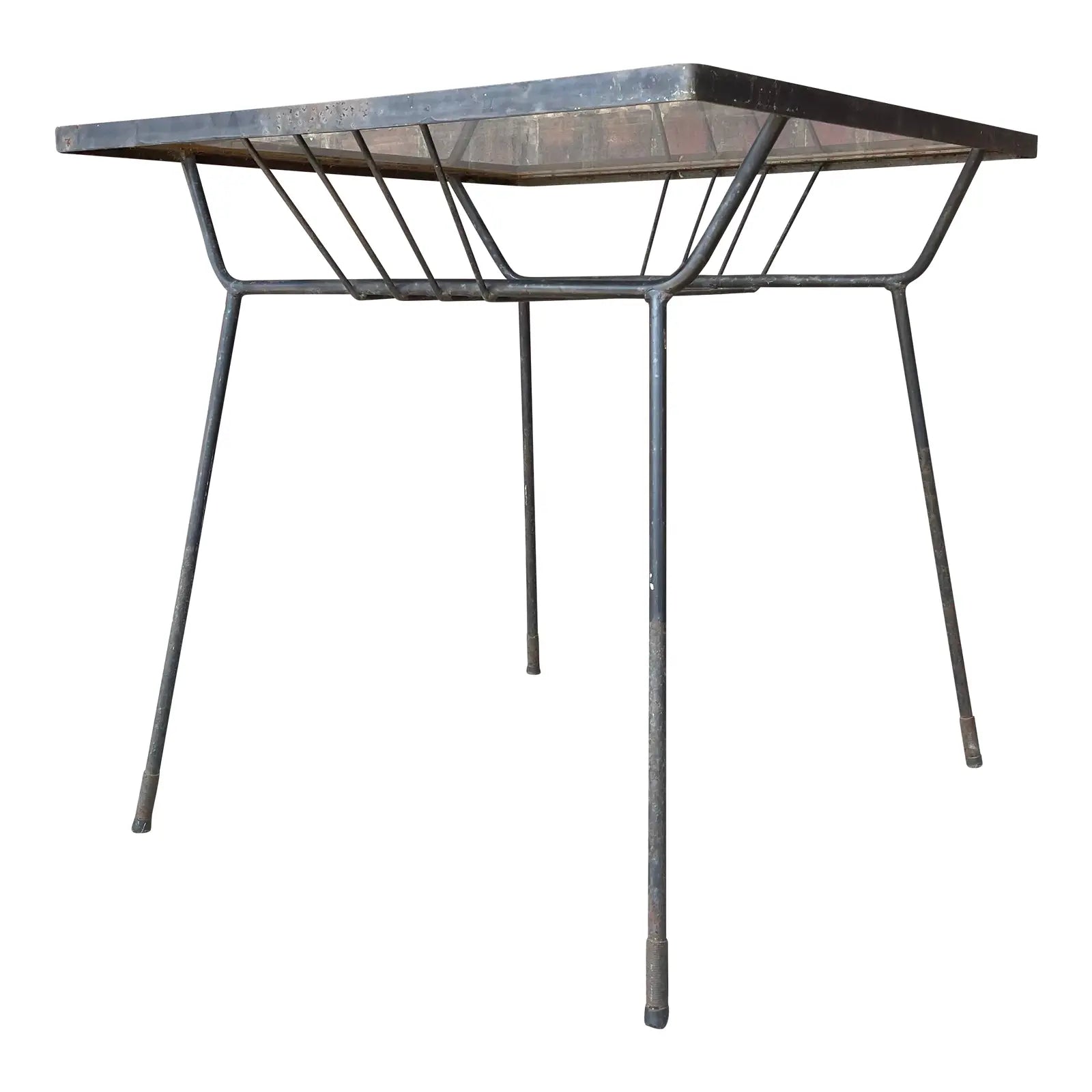 Mid 20th Century Milo Baughman for Pacific Iron Works Glass and Iron Table Square