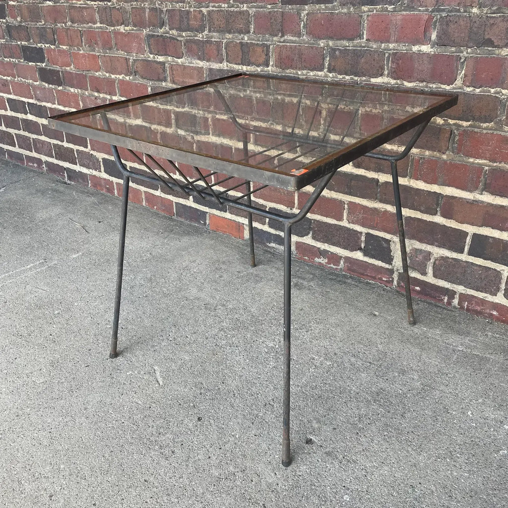 Mid 20th Century Milo Baughman for Pacific Iron Works Glass and Iron Table Square