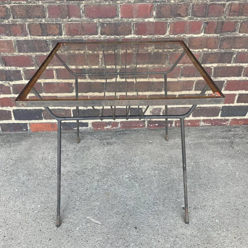 Mid 20th Century Milo Baughman for Pacific Iron Works Glass and Iron Table Square