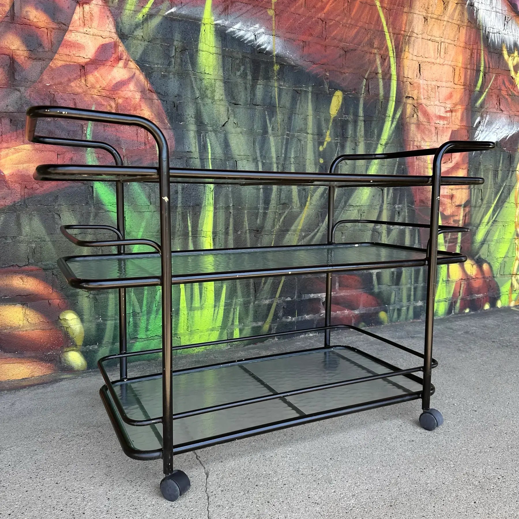 Mid 20th Century Outdoor Patio Tubular Rolling Bar Cart