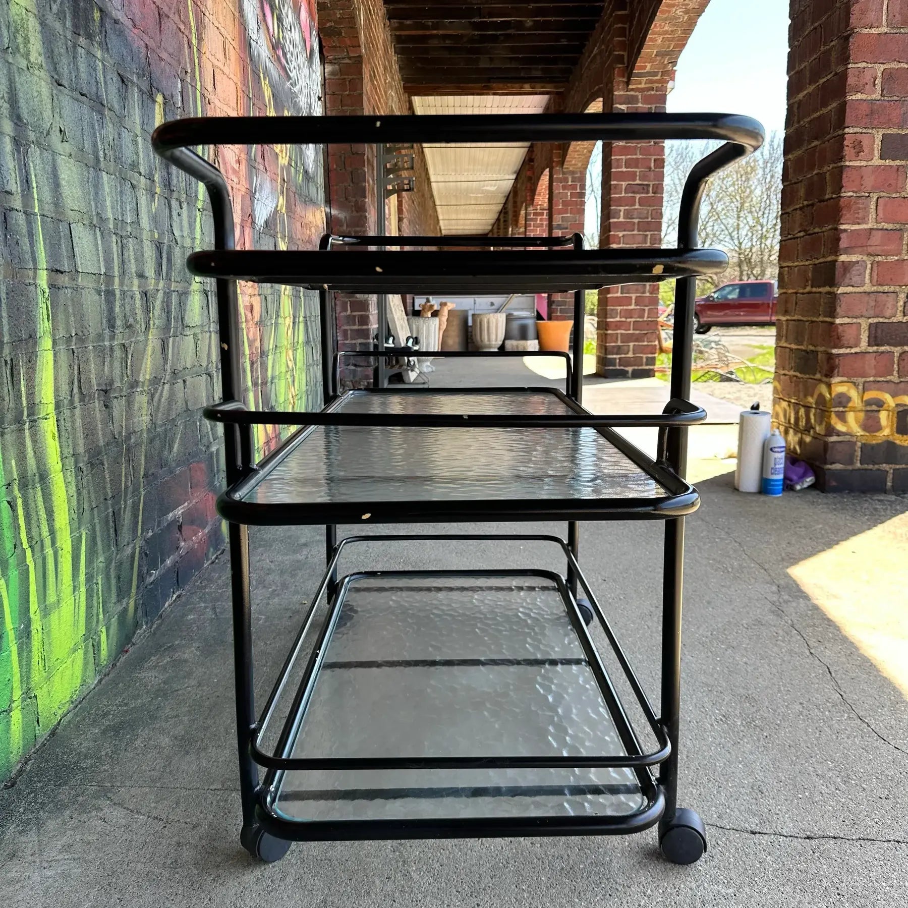 Mid 20th Century Outdoor Patio Tubular Rolling Bar Cart