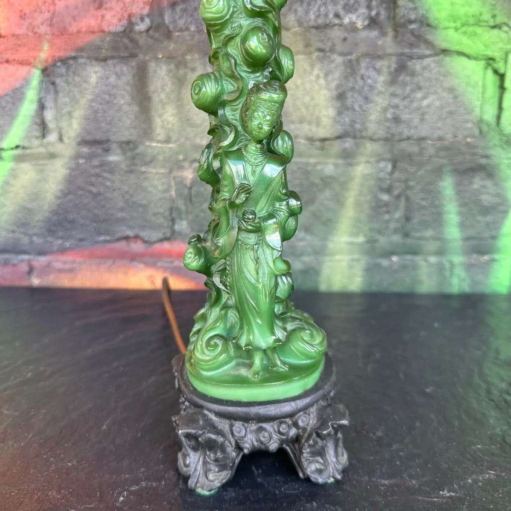 Mid 20th Century Pair of Chinoiserie Style Faux Jade Table Lamps