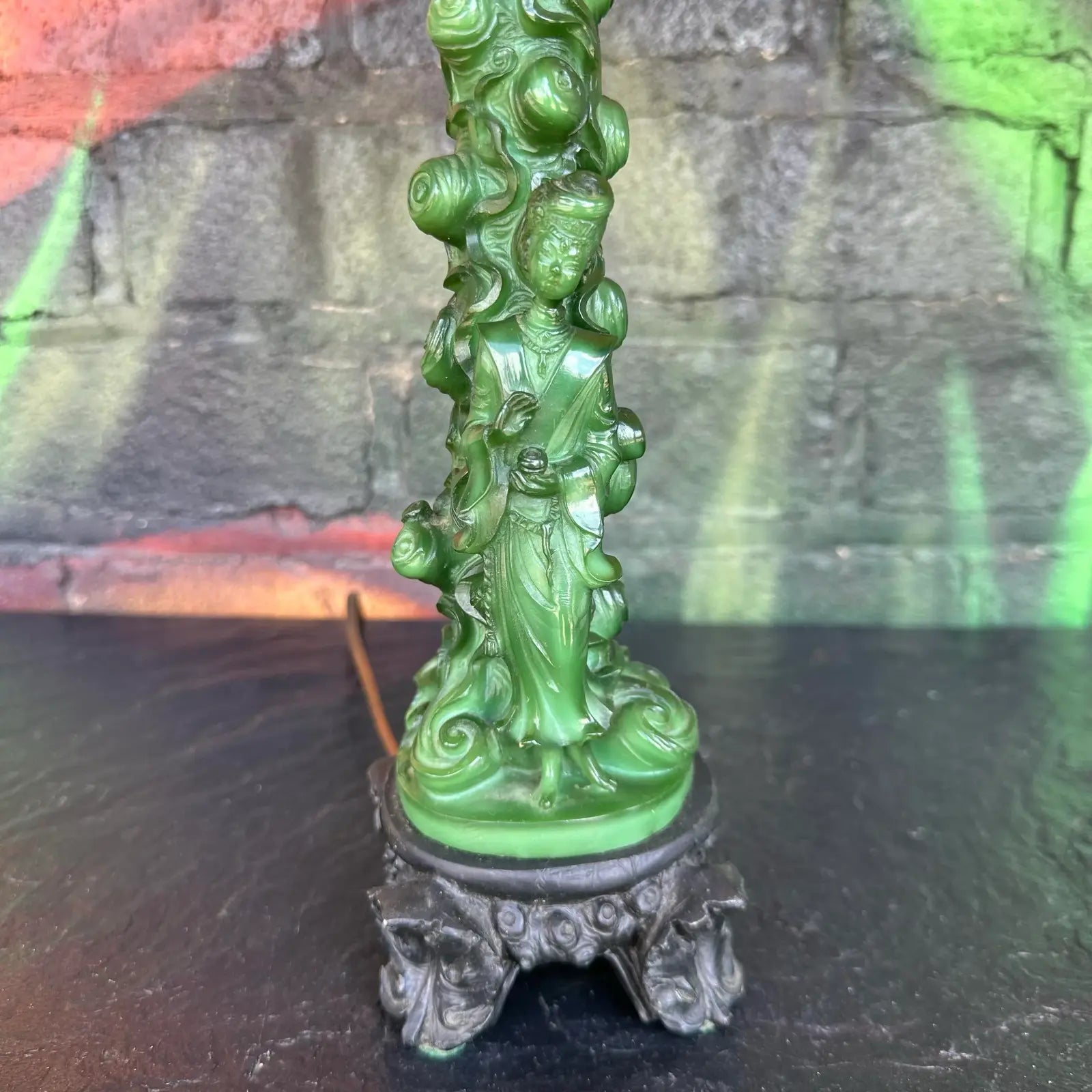 Mid 20th Century Pair of Chinoiserie Style Faux Jade Table Lamps