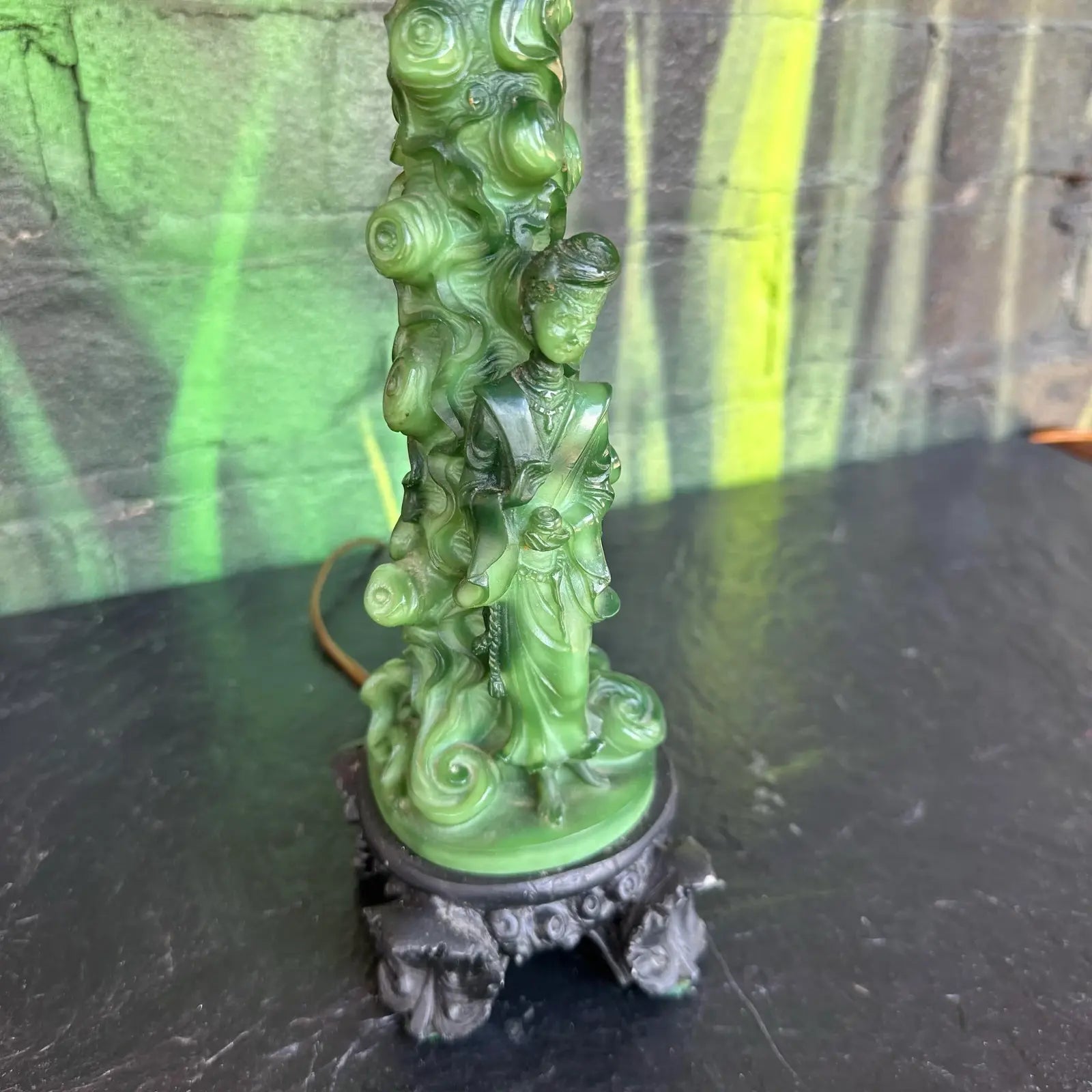 Mid 20th Century Pair of Chinoiserie Style Faux Jade Table Lamps