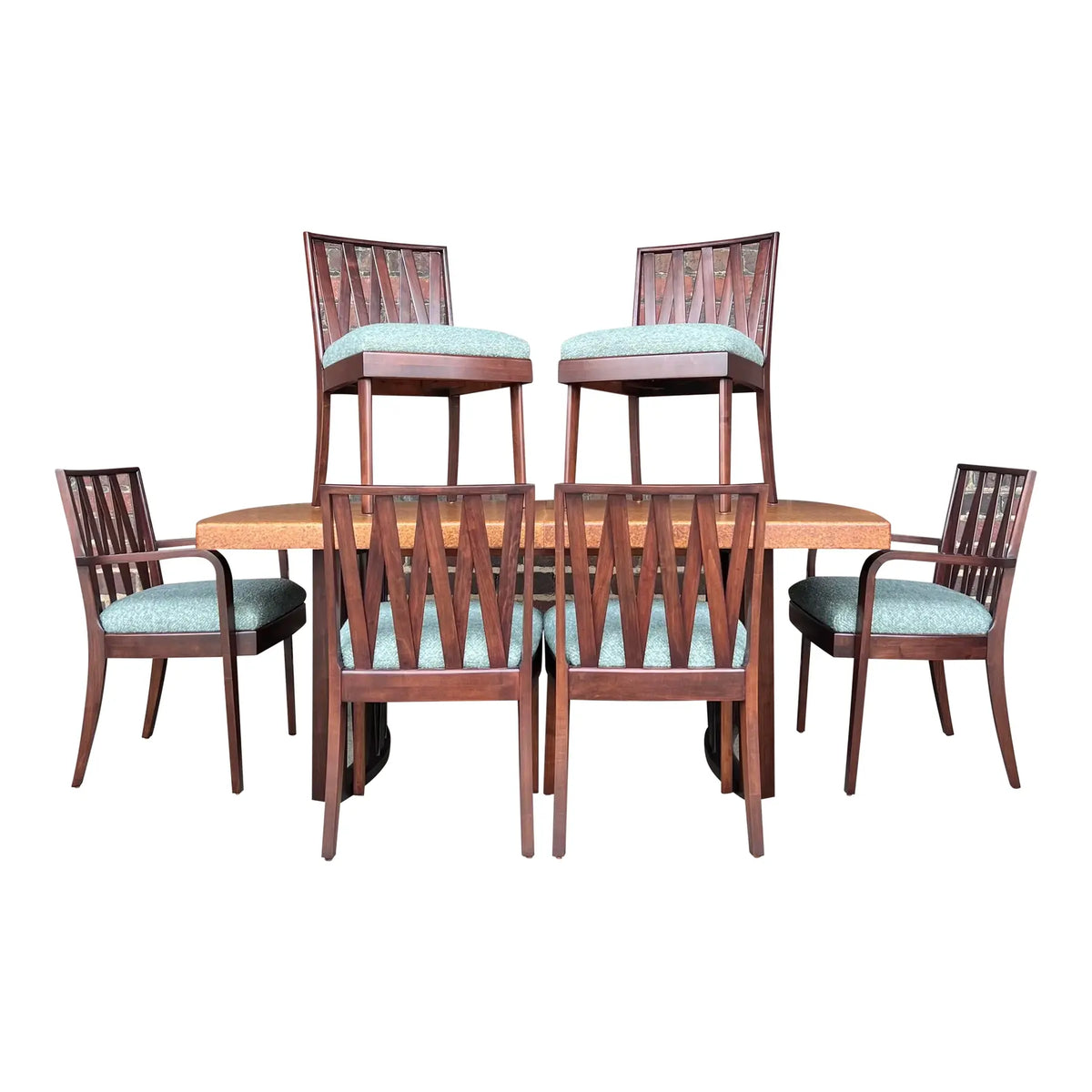 Mid 20th Century Paul Frankl Dining Set With Cork Top Table - Set of 7