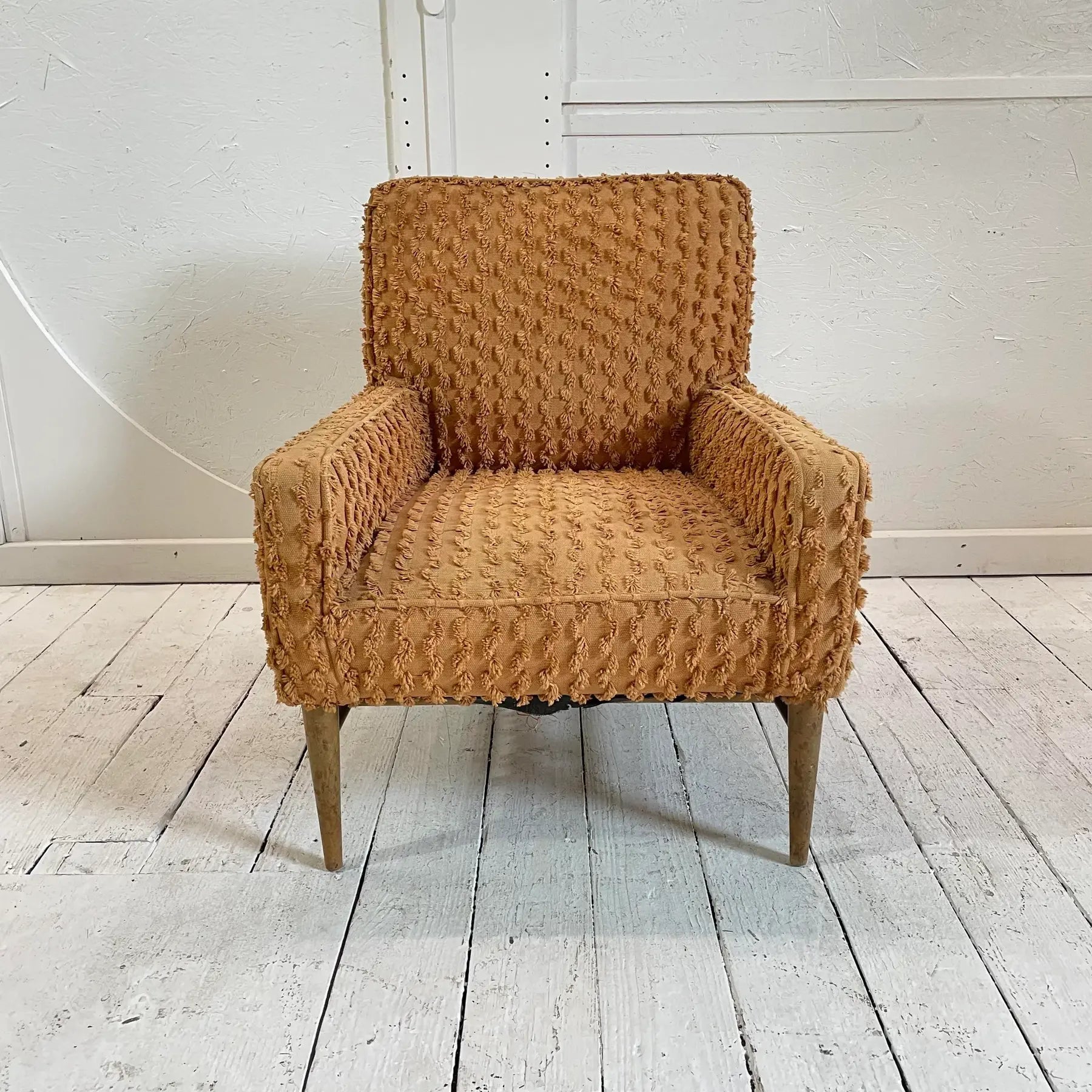 Mid 20th Century Paul McCobb Orange Textured Fabric Arm Chair, Unmarked