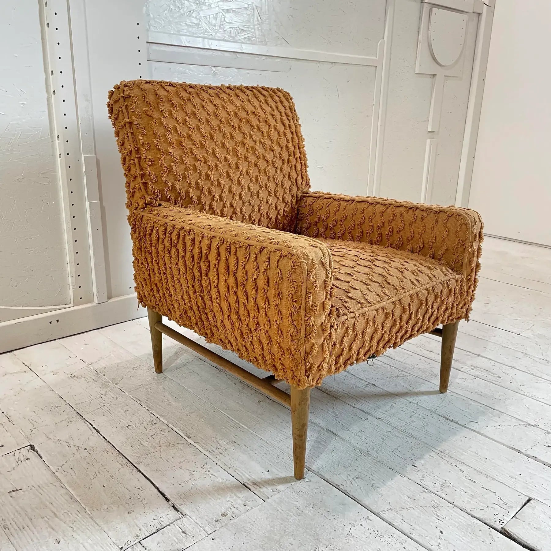 Mid 20th Century Paul McCobb Orange Textured Fabric Arm Chair, Unmarked