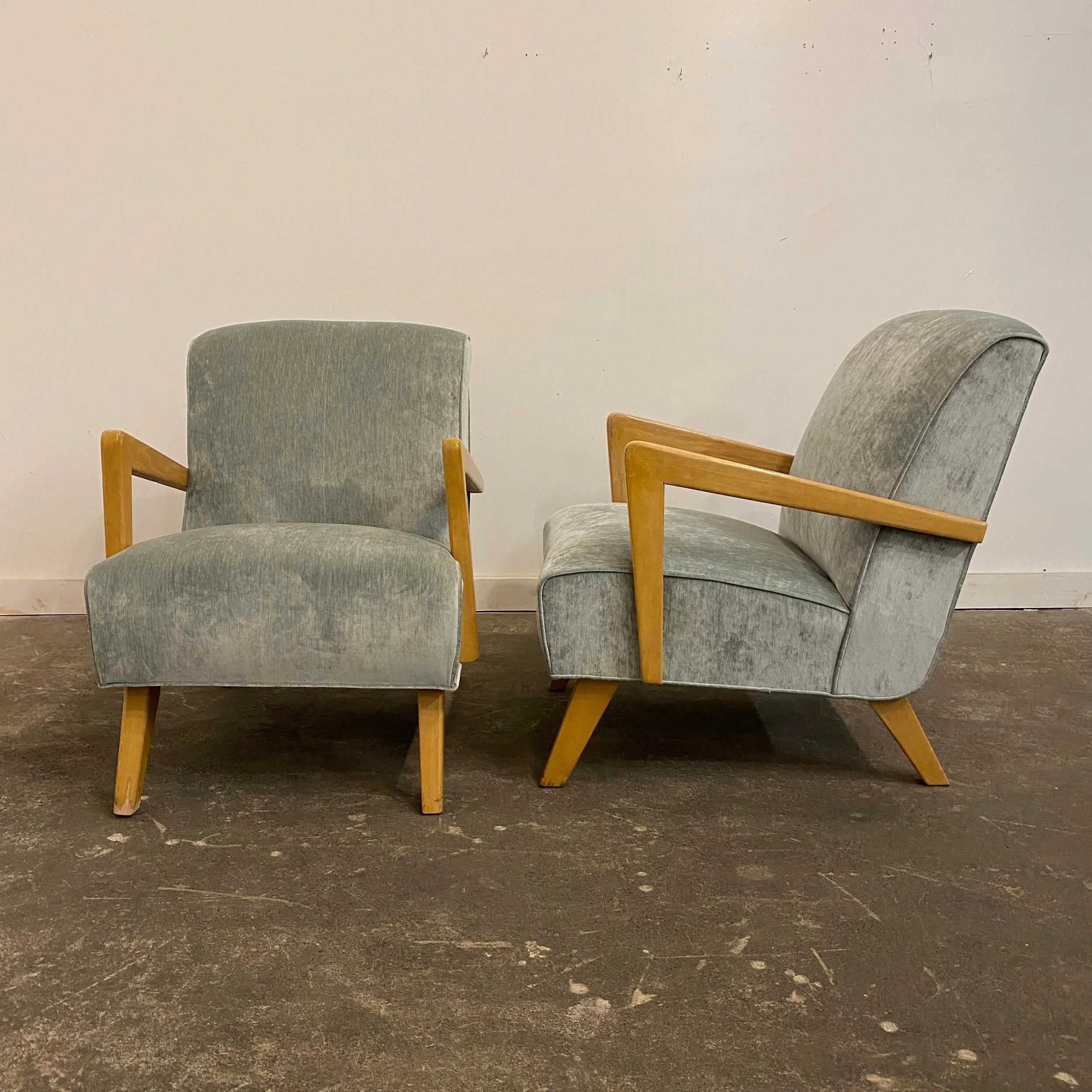 Pair of Reupholstered Arm Chairs in Teal Velvet