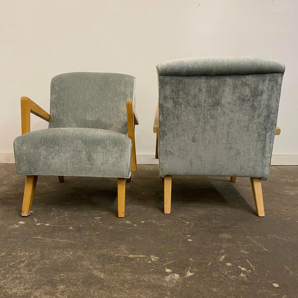 Pair of Reupholstered Arm Chairs in Teal Velvet