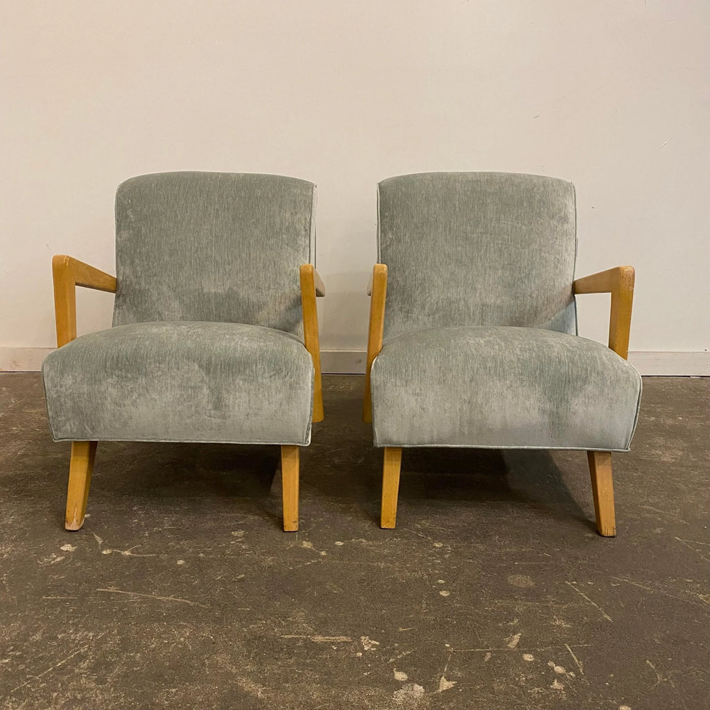 Pair of Reupholstered Arm Chairs in Teal Velvet