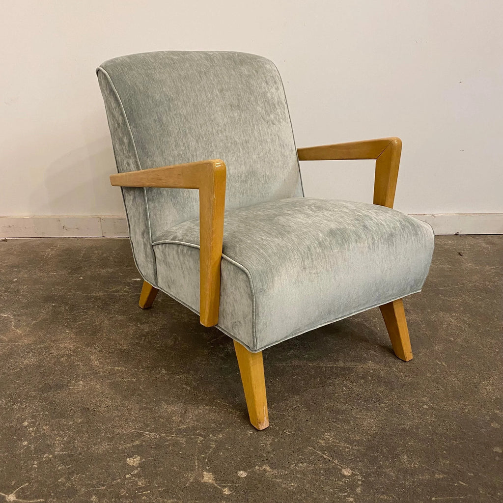 Pair of Reupholstered Arm Chairs in Teal Velvet
