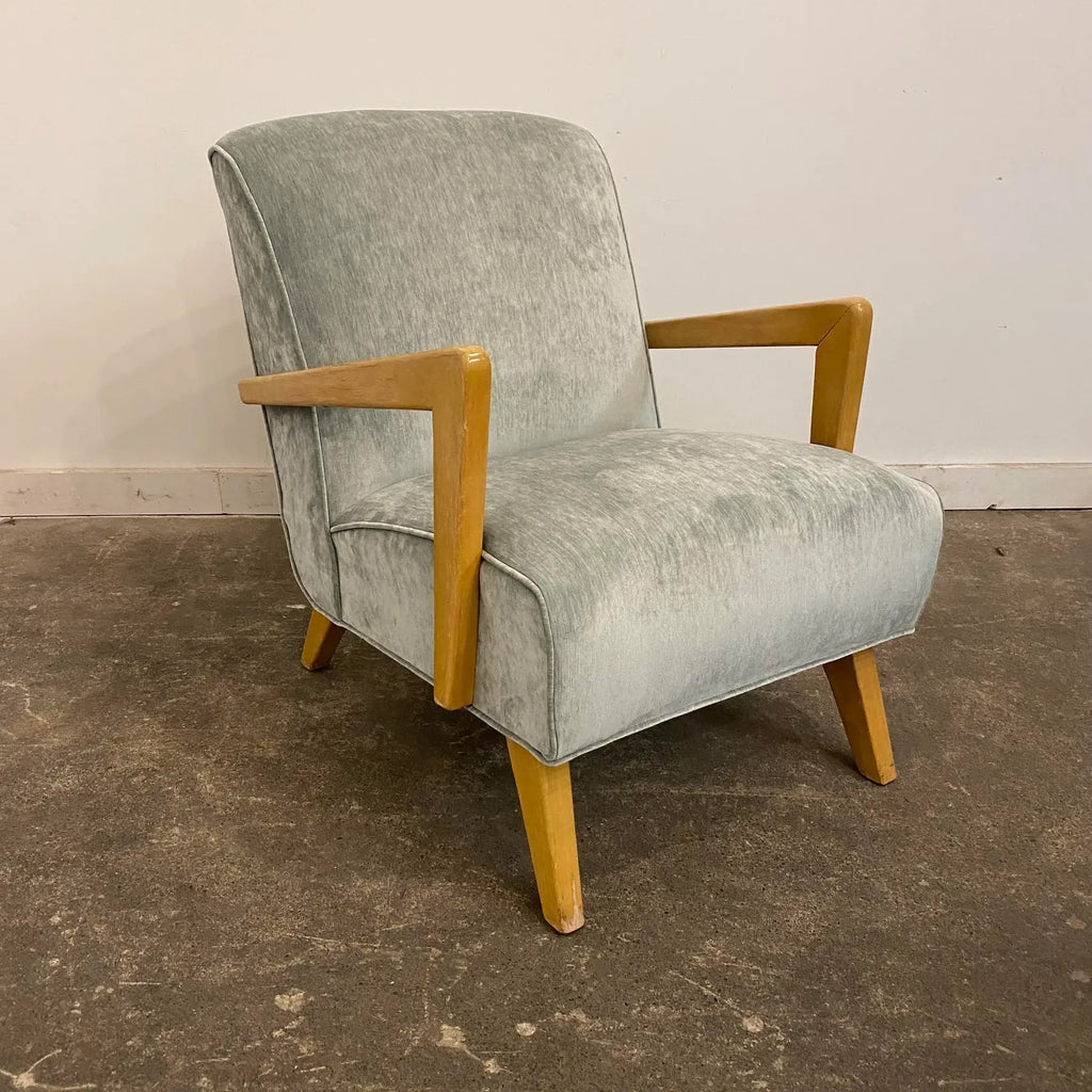 Mid 20th Century Reupholstered Arm Chairs in Teal Velvet