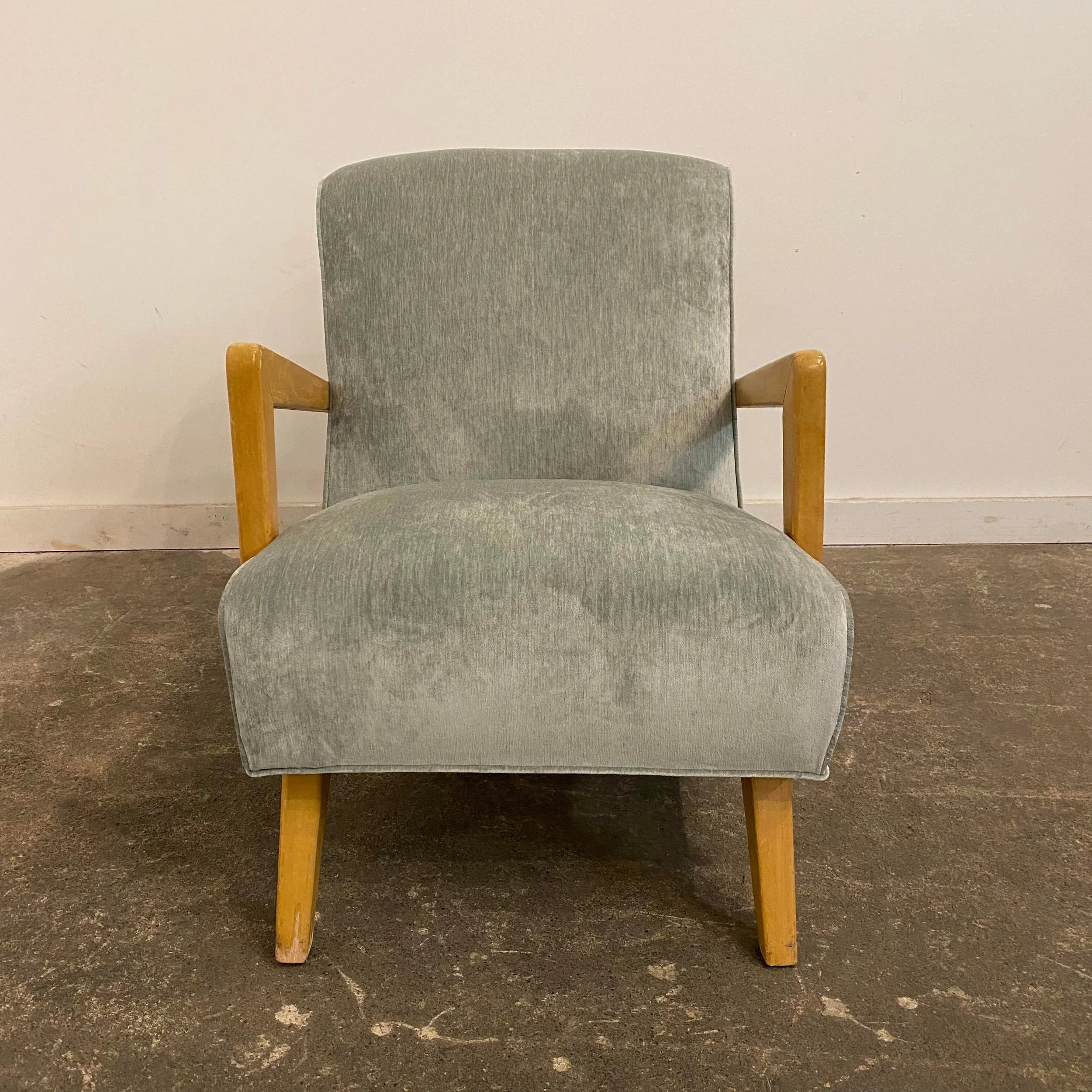 Pair of Reupholstered Arm Chairs in Teal Velvet