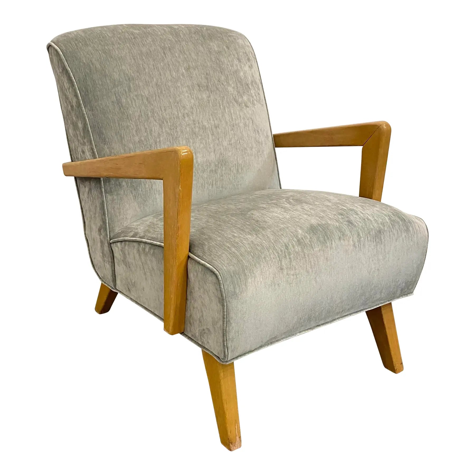 Mid 20th Century Reupholstered Arm Chairs in Teal Velvet