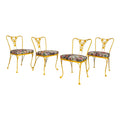 Mid 20th Century Russell Woodard Attributed Daisy Pattern Patio Dining Chairs Recovered in Hollyhocks Outdoor Fabric - Set of 4