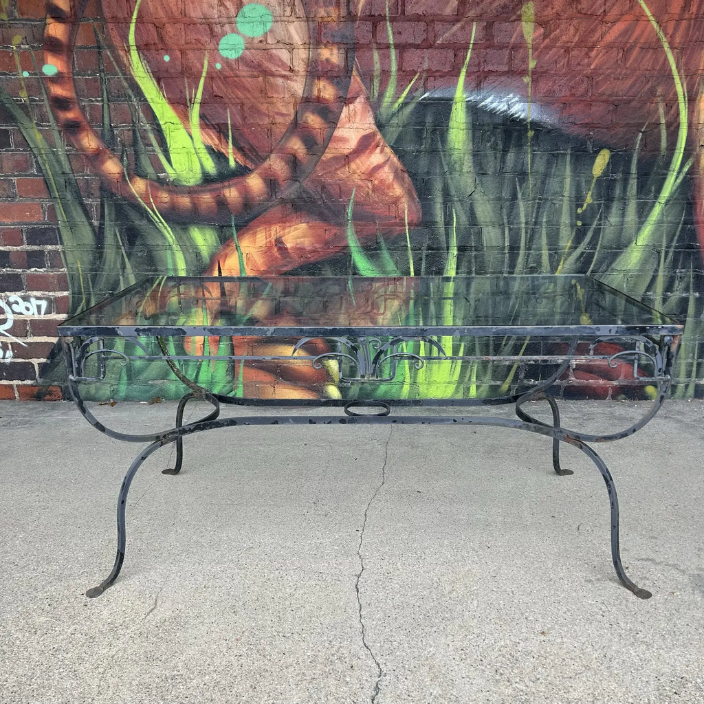 Mid 20th Century Salterini Outdoor Patio Iron and Glass Dining Table, Attributed