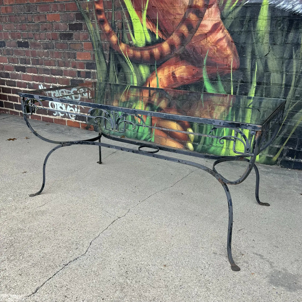 Mid 20th Century Salterini Outdoor Patio Iron and Glass Dining Table, Attributed