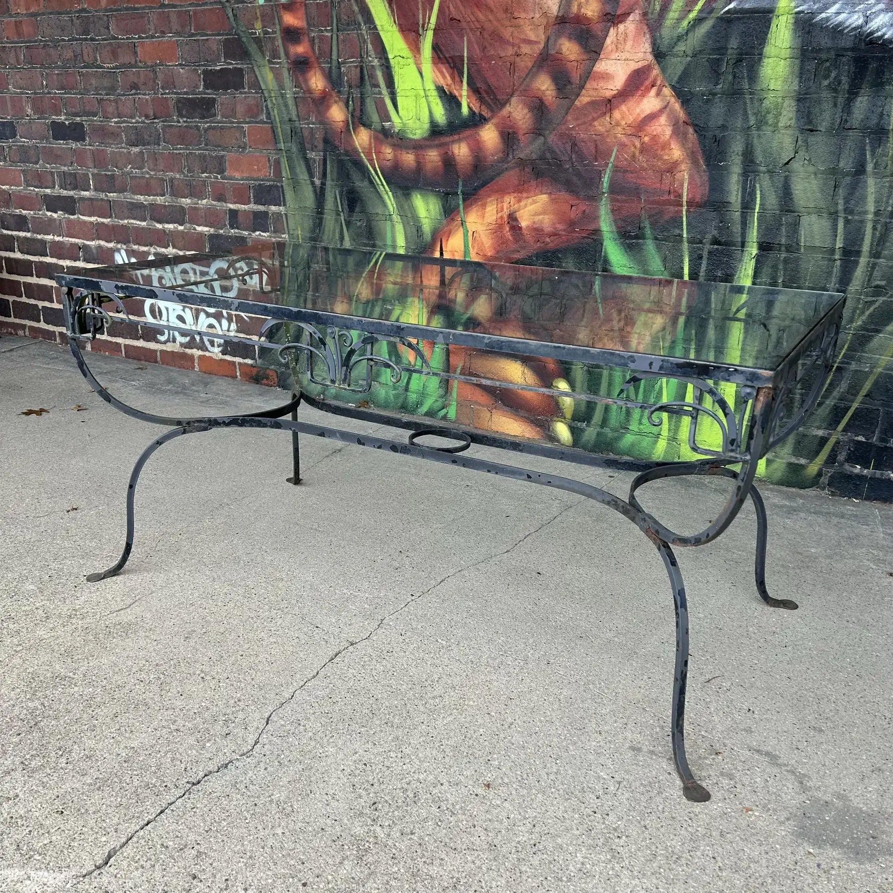 Mid 20th Century Salterini Outdoor Patio Iron and Glass Dining Table, Attributed