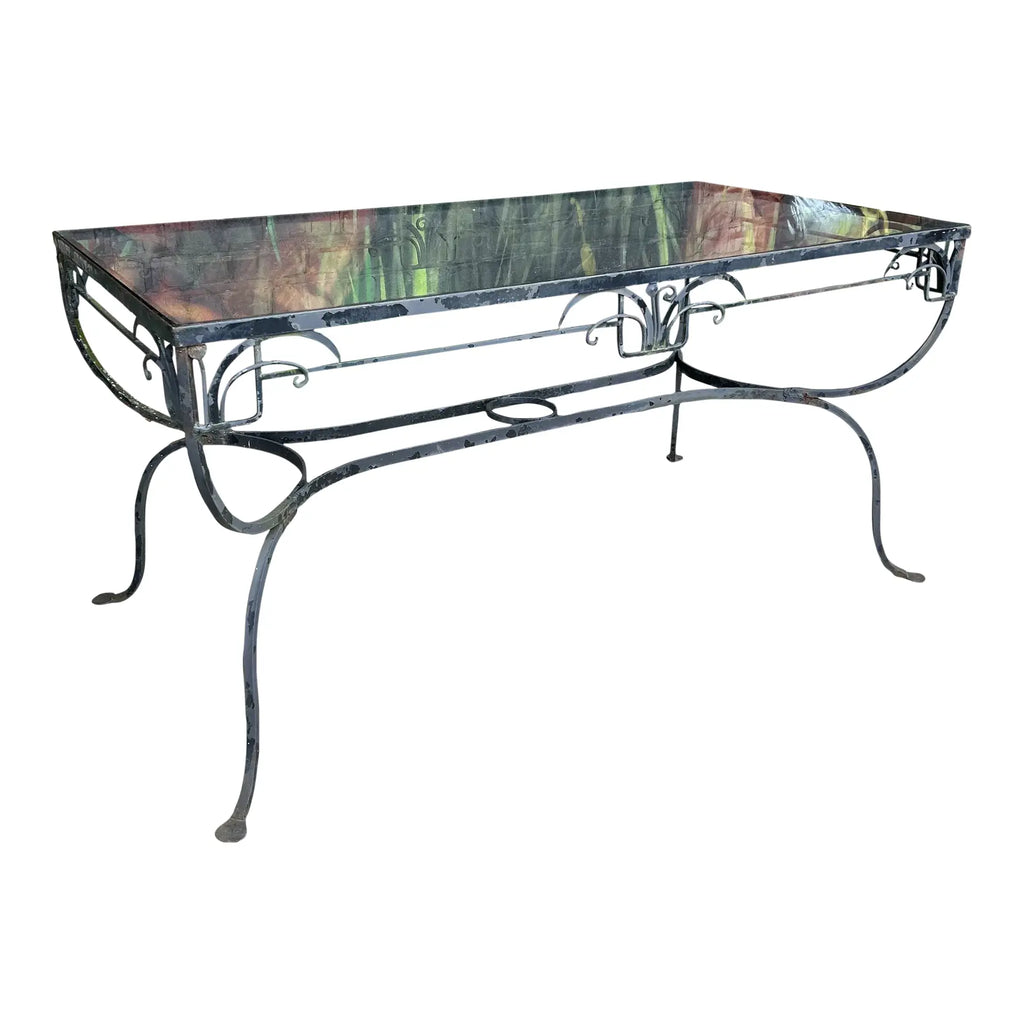 Mid 20th Century Salterini Outdoor Patio Iron and Glass Dining Table, Attributed