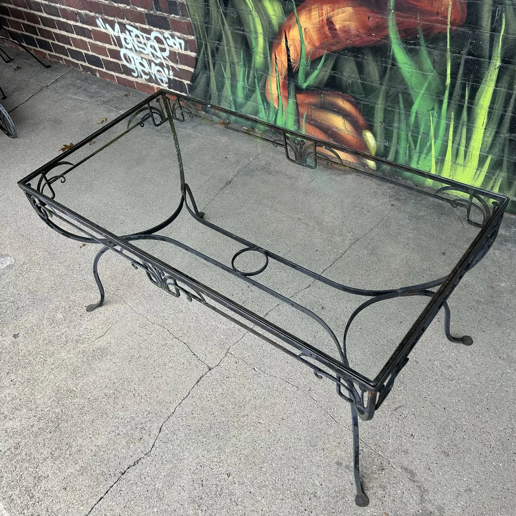 Mid 20th Century Salterini Outdoor Patio Iron and Glass Dining Table, Attributed