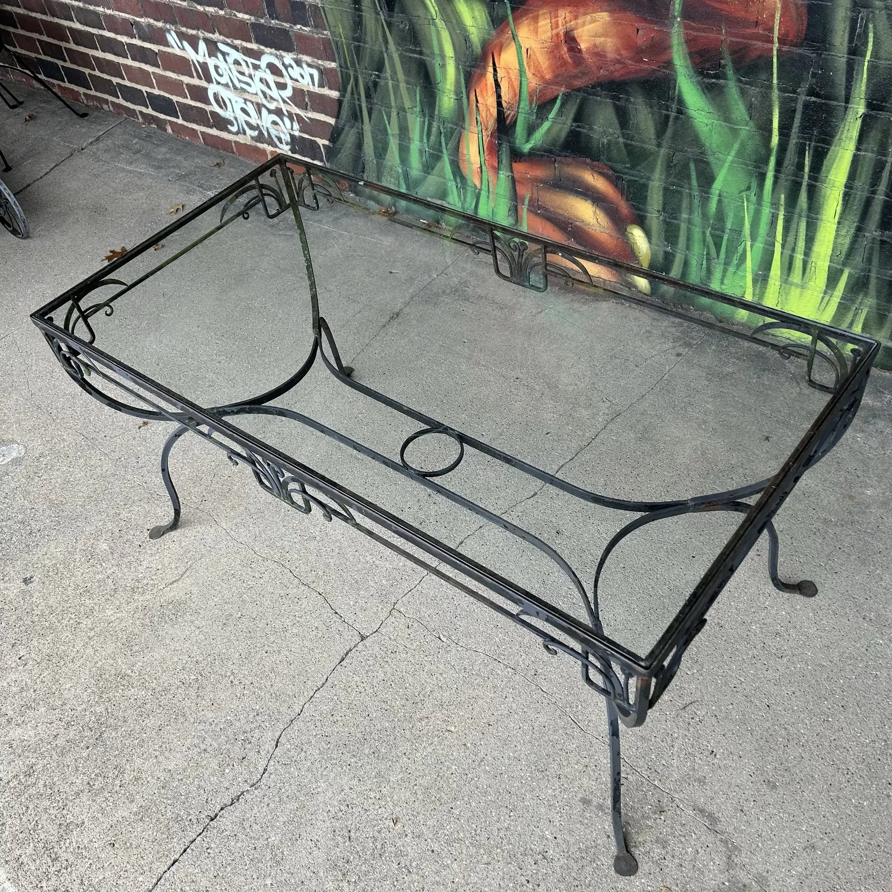 Mid 20th Century Salterini Outdoor Patio Iron and Glass Dining Table, Attributed