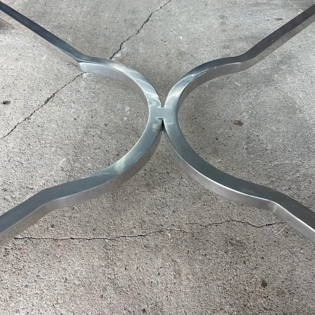 Mid 20th Century Square Chrome and Brass Hoof Base Coffee Table with Glass Top