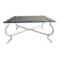 Mid 20th Century Square Chrome and Brass Hoof Base Coffee Table with Glass Top
