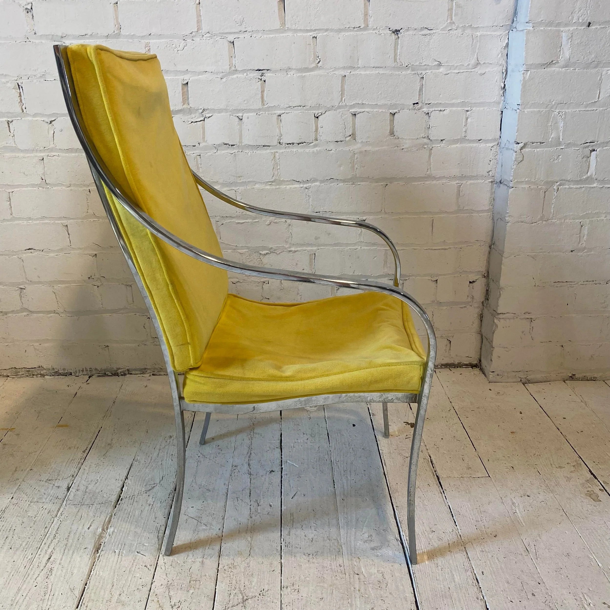 Set of 4 Yellow and Chrome Dining Chairs in the Style of Milo Baughman