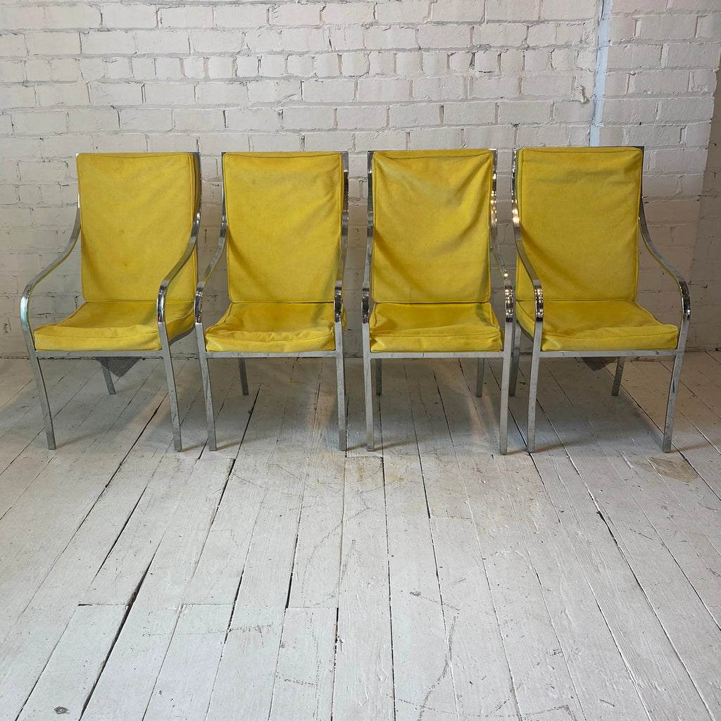 Set of 4 Yellow and Chrome Dining Chairs in the Style of Milo Baughman