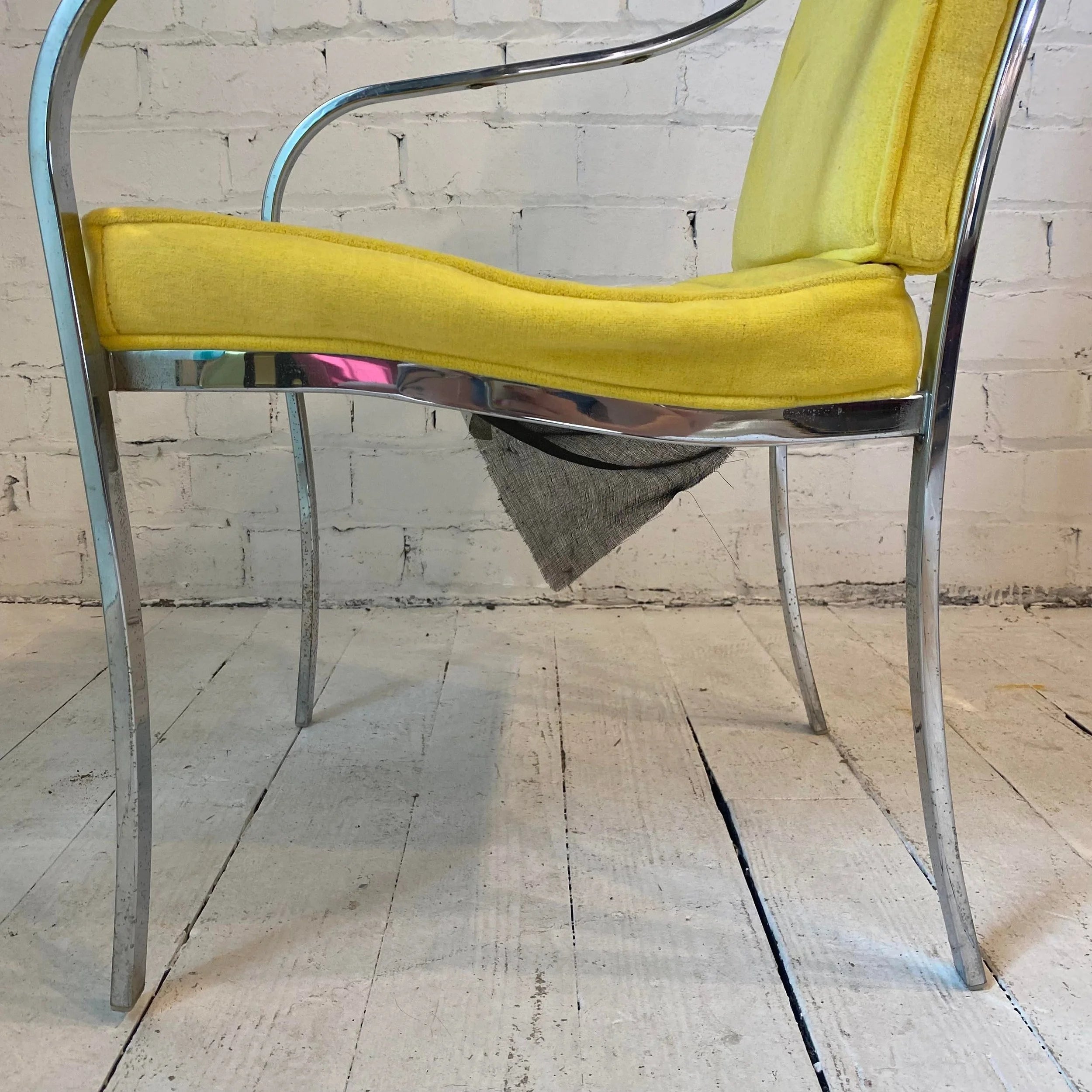 Set of 4 Yellow and Chrome Dining Chairs in the Style of Milo Baughman